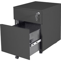 Rapidline Go Steel Mobile Pedestal 1 Drawer 1 File 390W x 472D x 527mmH Black