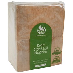 Envirochoice Quilted Cocktail Napkins 2 Ply Quarter Fold 240mm x 240mm Kraft Ctn 2000