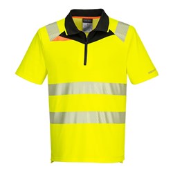 Portwest DX4 Hi-Vis Zip Polo Shirt Short Sleeve Large Yellow And Black