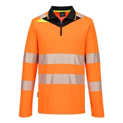Portwest DX4 Hi-Vis Polo Shirt Long Sleeve 6XL Orange And Black