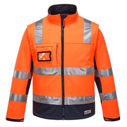 Huski Chassis Hi-Vis 2-in-1 Contrast Softshell Jacket 3 Layer 5XL Orange And Navy