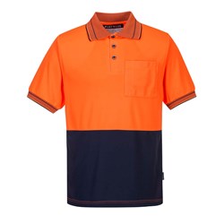 Portwest Hi-Vis Micro Mesh Polo Shirt Short Sleeve Extra Small Orange And Navy