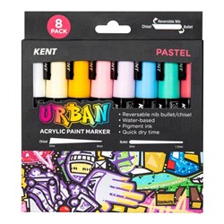 Kent Urban Paint Markers Medium 6mm Dual Nib Pastel Assorted Pack Of 8