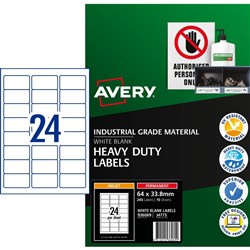 AVERY J4773 DURABLE LABELS IJet H/Duty 24/Sht 64x33.8 Wht PK240