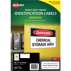AVERY L4778 DURABLE LABEL H D Laser 48 Sht 45.7x21.2 White PK1200 (25 sheets)