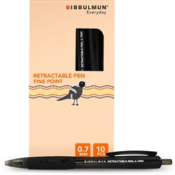 Bibbulmun Retractable Ballpoint Pen Fine 0.7mm Black Pack of 10