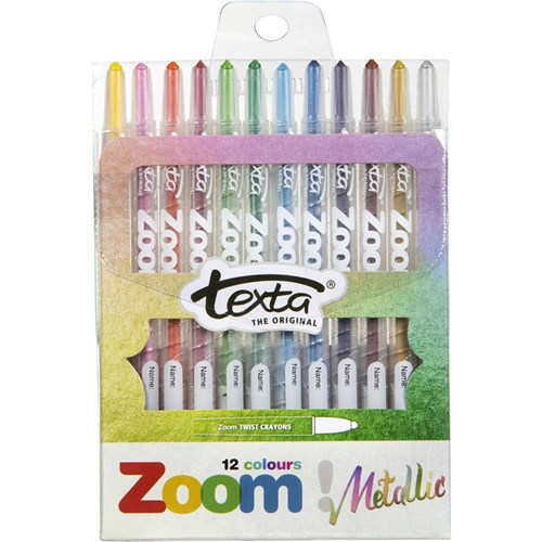 Art & Craft - Texta Zoom Twist Crayons Metallic Colours Pack Of 12 - Far  North Office Choice - Office Supplies, Stationery & Furniture